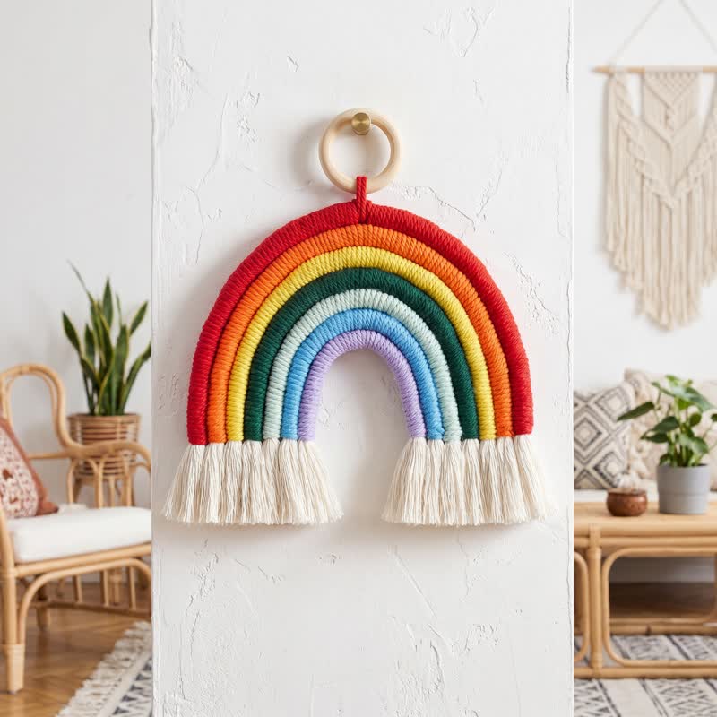 Décoration murale en macramé arc-en-ciel Ownkoti Boho en coton macramé - image 2