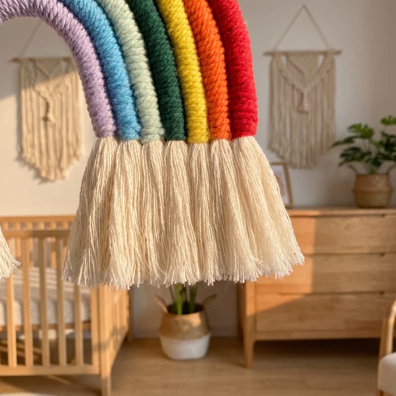 Décoration murale en macramé arc-en-ciel Ownkoti Boho en coton macramé - image 5