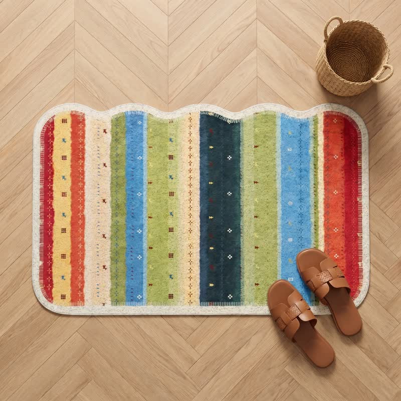 Tapis Ownkoti Boho à rayures arc-en-ciel en PVC antidérapant - image 1