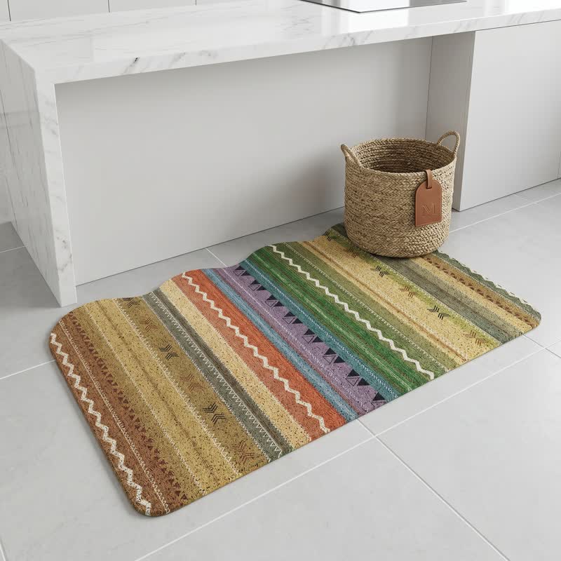 Tapis d'entrée antidérapant à rayures arc-en-ciel vintage Ownkoti - image 2