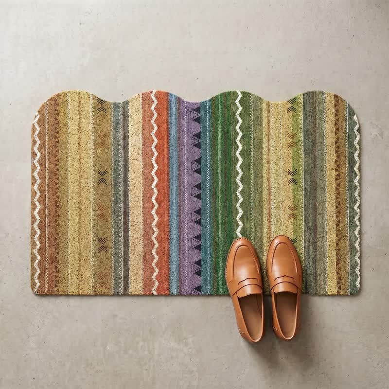 Tapis d'entrée antidérapant à rayures arc-en-ciel vintage Ownkoti - image 1