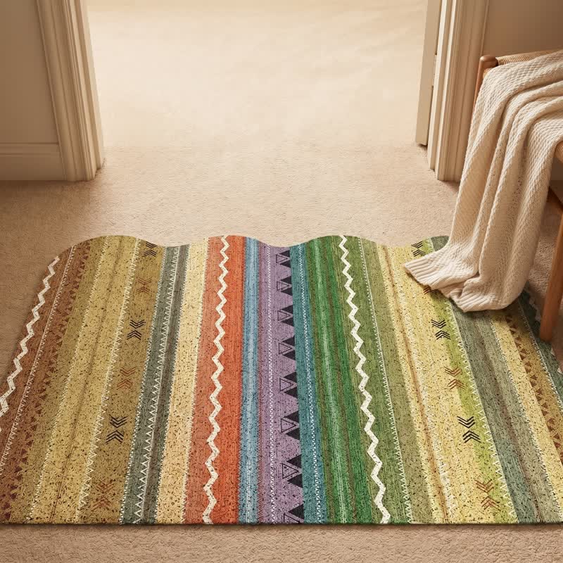 Tapis d'entrée antidérapant à rayures arc-en-ciel vintage Ownkoti - image 3