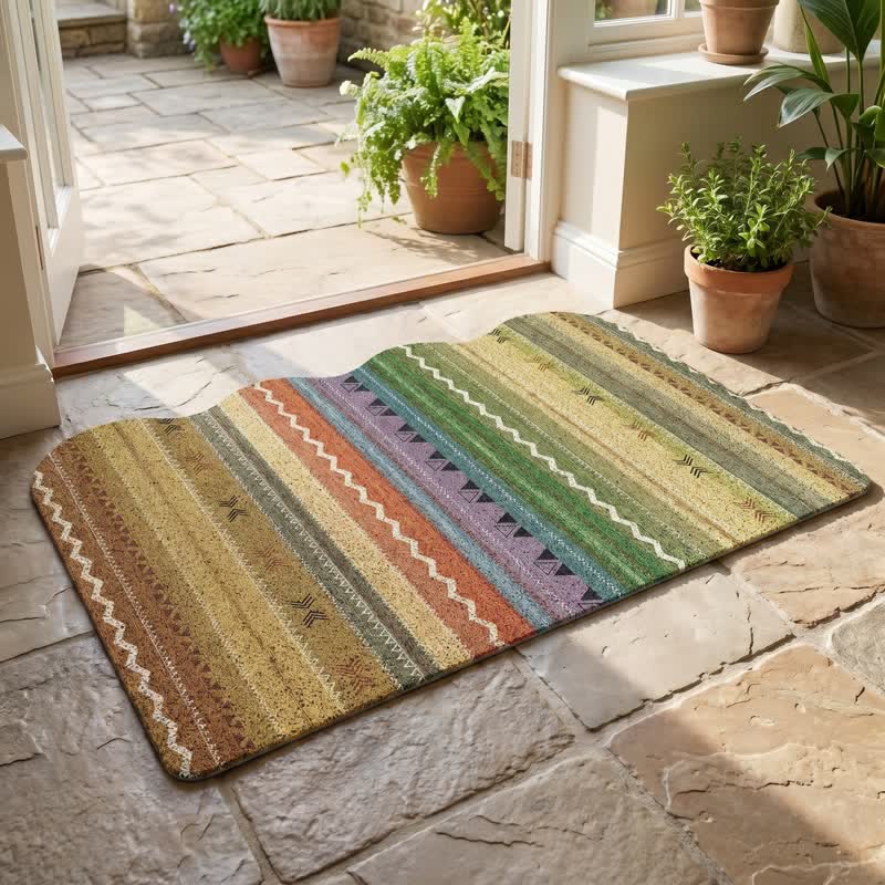 Tapis d'entrée antidérapant à rayures arc-en-ciel vintage Ownkoti - image 4