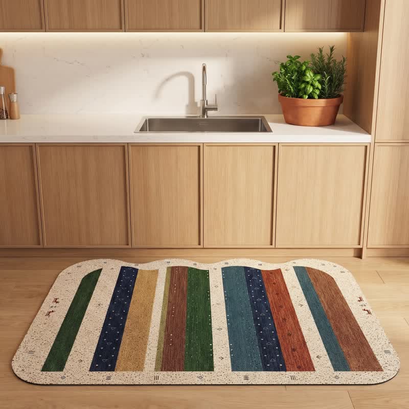 Tapis de porte à rayures bohèmes à bords ondulés Ownkoti - image 1