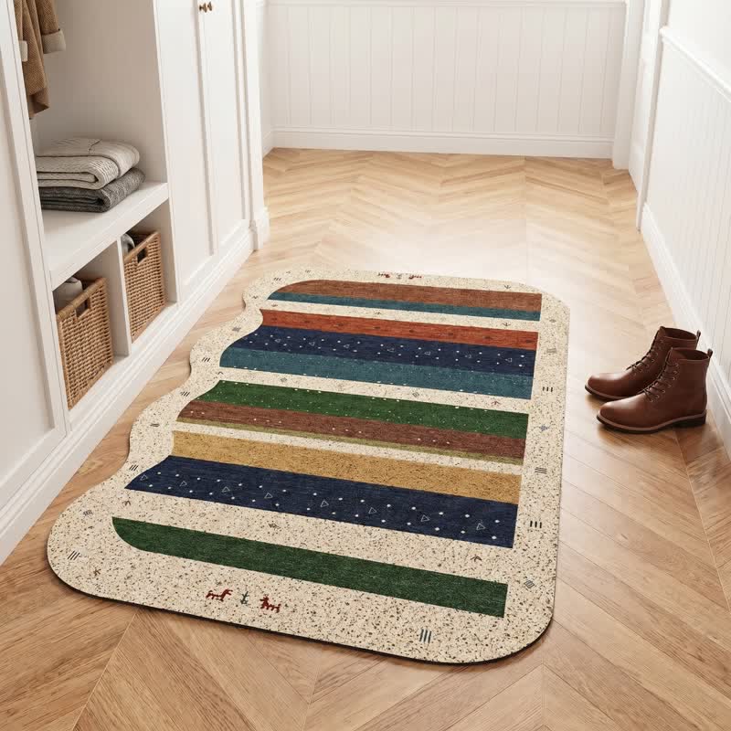 Tapis de porte à rayures bohèmes à bords ondulés Ownkoti - image 2
