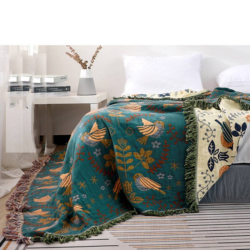 Couverture réversible respirante Ownkoti Boho avec fleurs et oiseaux