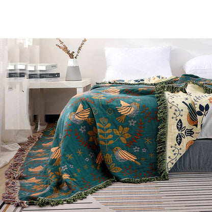 Couverture réversible respirante Ownkoti Boho avec fleurs et oiseaux