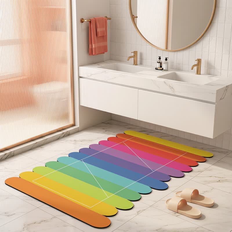 Tapis de bain de boue de diatomées Ownkoti à rayures arc-en-ciel modernes - image 1