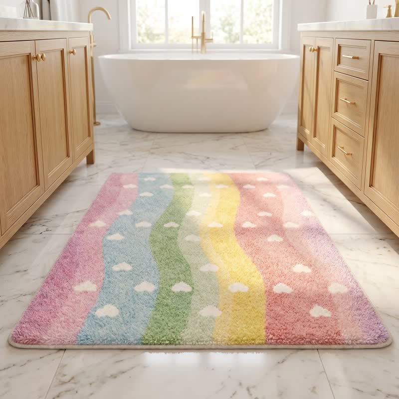 Tapis de bain antidérapant en fausse fourrure Ownkoti Rainbow Heart - image 1