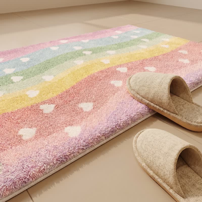 Tapis de bain antidérapant en fausse fourrure Ownkoti Rainbow Heart - image 4