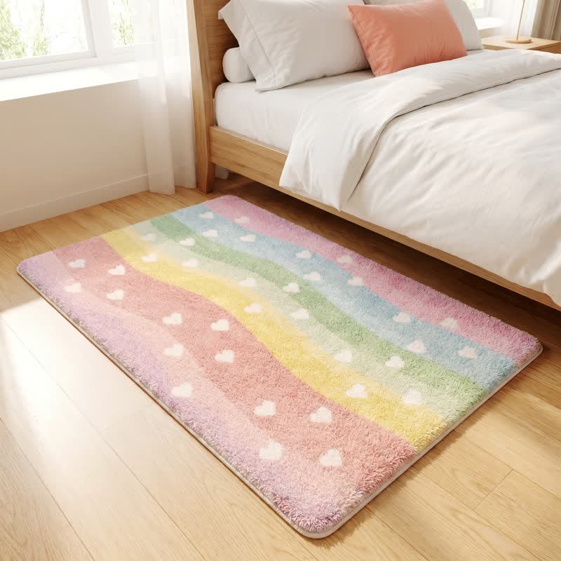 Tapis de bain antidérapant en fausse fourrure Ownkoti Rainbow Heart - image 2
