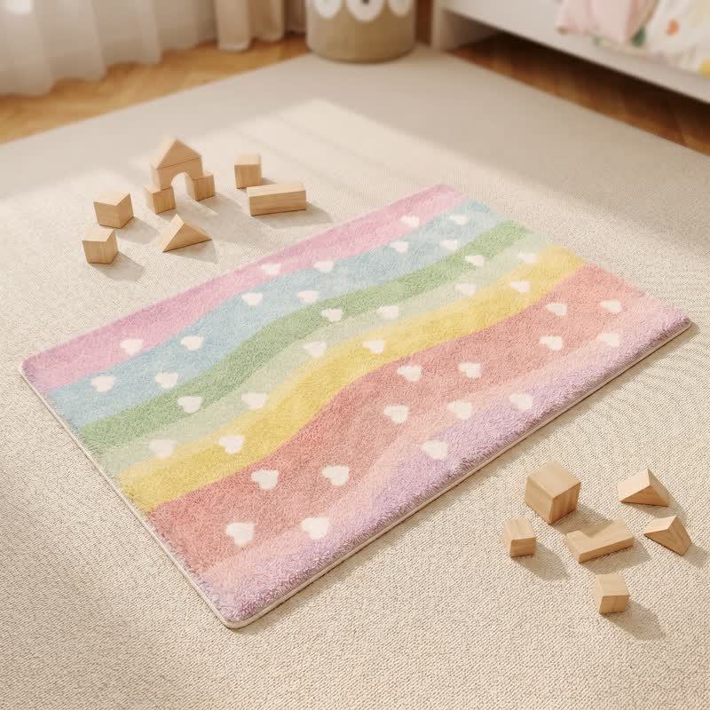 Tapis de bain antidérapant en fausse fourrure Ownkoti Rainbow Heart - image 3