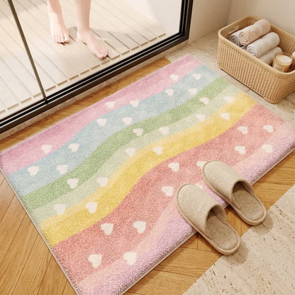 Tapis de bain antidérapant en fausse fourrure Ownkoti Rainbow Heart - 31'' × 47'' - image 0