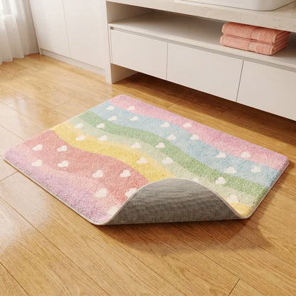 Tapis de bain antidérapant en fausse fourrure Ownkoti Rainbow Heart - image 5