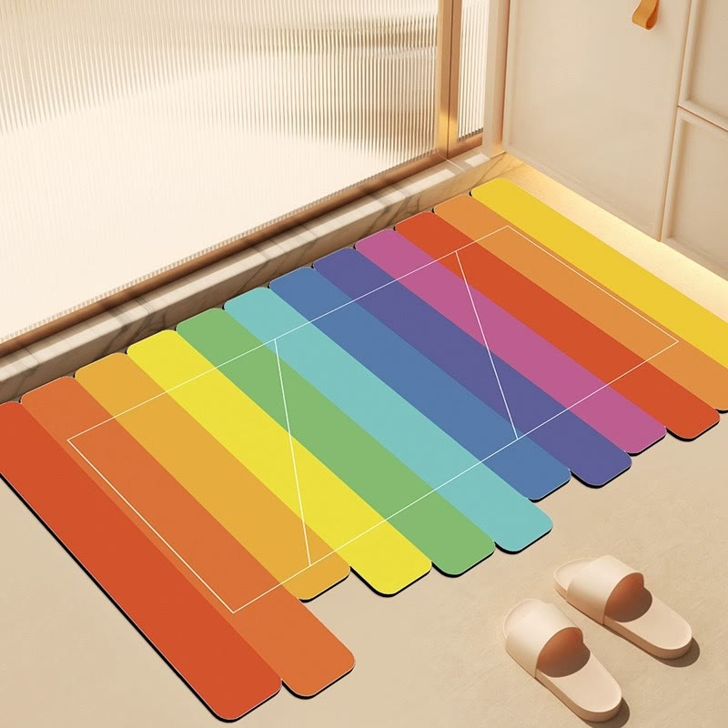 Tapis de bain de boue de diatomées Ownkoti à rayures arc-en-ciel modernes - 31'' × 47'' - D - image 8