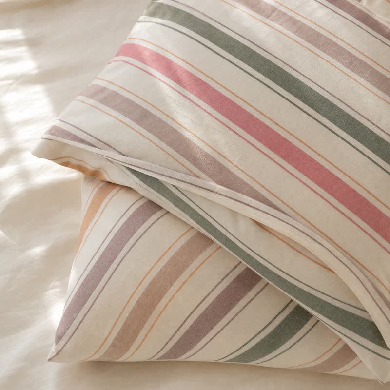 Ensemble de literie Ownkoti Nordic en coton doux à rayures multicolores - image 4