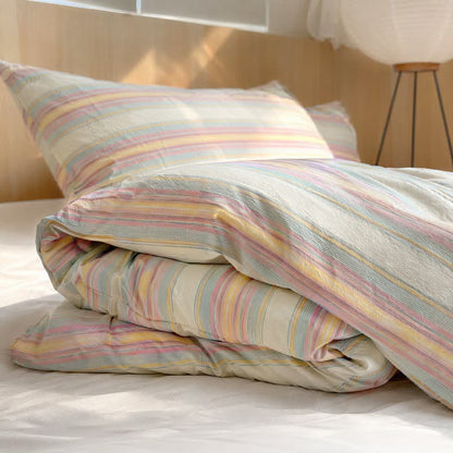 Ensemble de literie en coton à rayures multicolores pastel douces Ownkoti - image 3