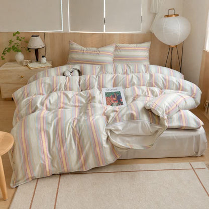 Ensemble de literie en coton à rayures multicolores pastel douces Ownkoti - image 2