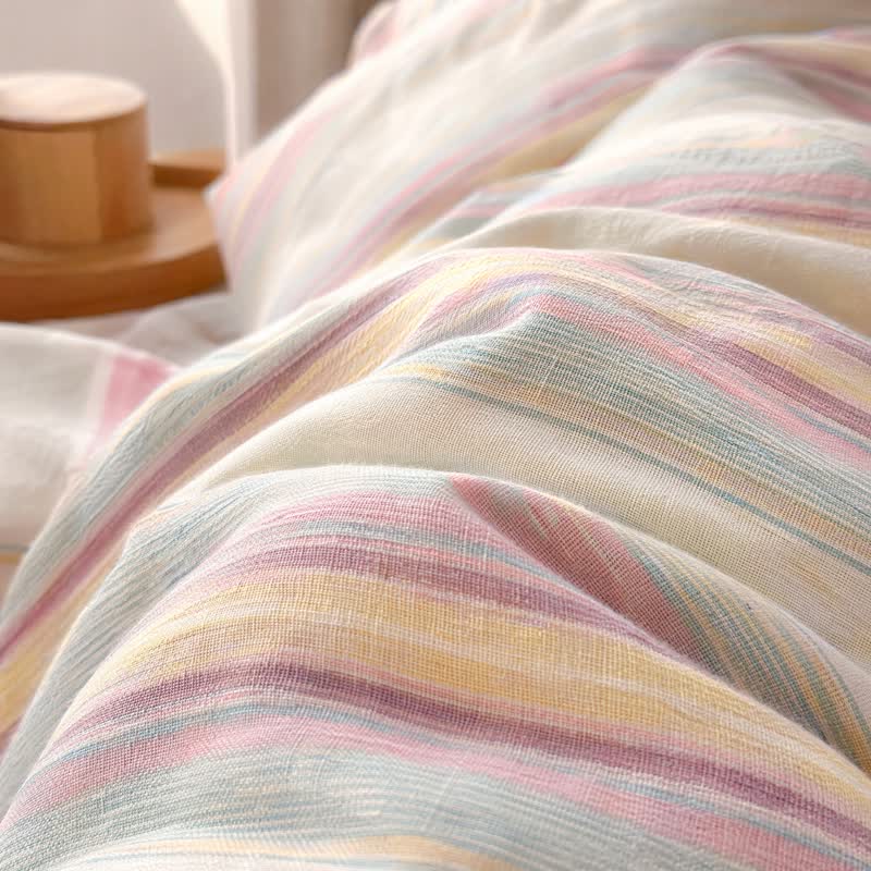 Ensemble de literie en coton à rayures multicolores pastel douces Ownkoti - image 4