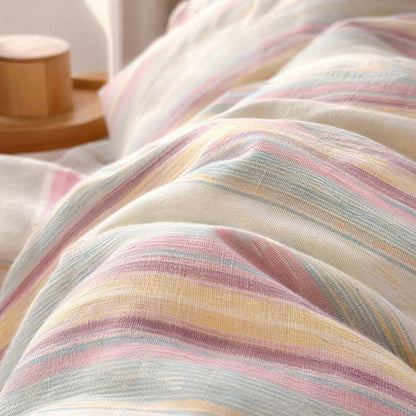Ensemble de literie en coton à rayures multicolores pastel douces Ownkoti - image 4