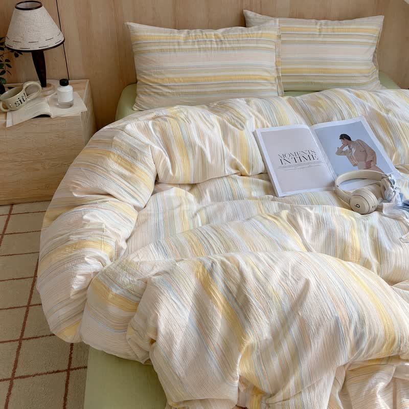 Ensemble de literie Ownkoti Nordic à rayures multicolores en coton lavé - image 3