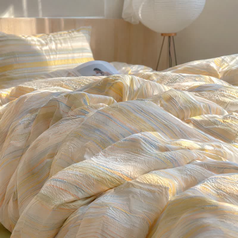 Ensemble de literie Ownkoti Nordic à rayures multicolores en coton lavé - image 1