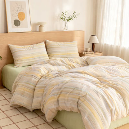 Ensemble de literie Ownkoti Nordic à rayures multicolores en coton lavé - image 0