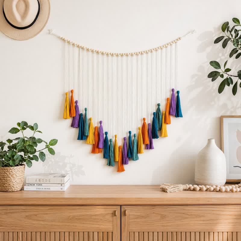 Décoration de guirlande à pompons arc-en-ciel en coton tissé à la main Ownkoti - Arc-en-ciel - 39'' × 31'' - image 0
