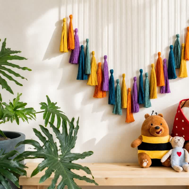 Décoration de guirlande à pompons arc-en-ciel en coton tissé à la main Ownkoti - image 4
