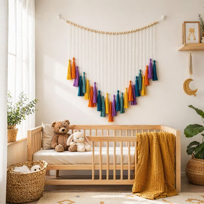 Décoration de guirlande à pompons arc-en-ciel en coton tissé à la main Ownkoti - image 1