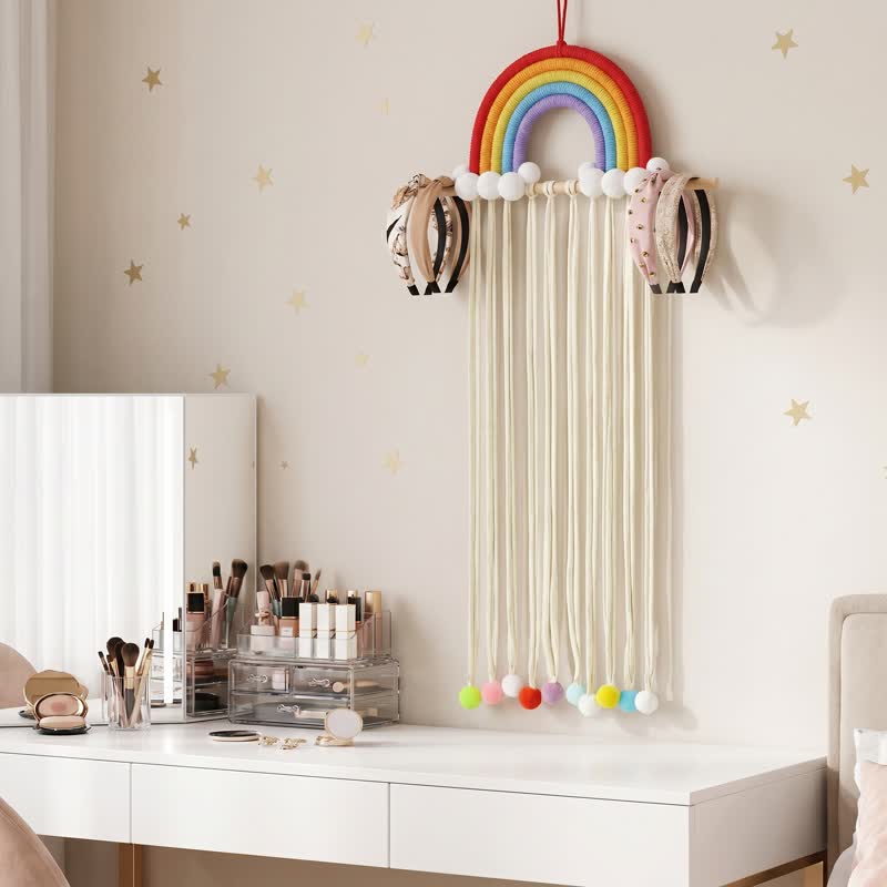 Décoration murale à pompons arc-en-ciel nordiques faite main Ownkoti - Blanc - 30'' × 12'' - image 4