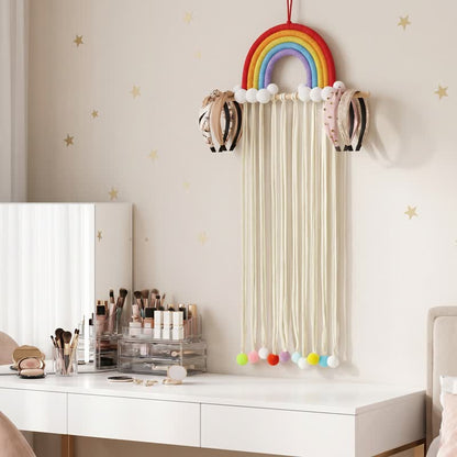 Décoration murale à pompons arc-en-ciel nordiques faite main Ownkoti - Blanc - 30'' × 12'' - image 4