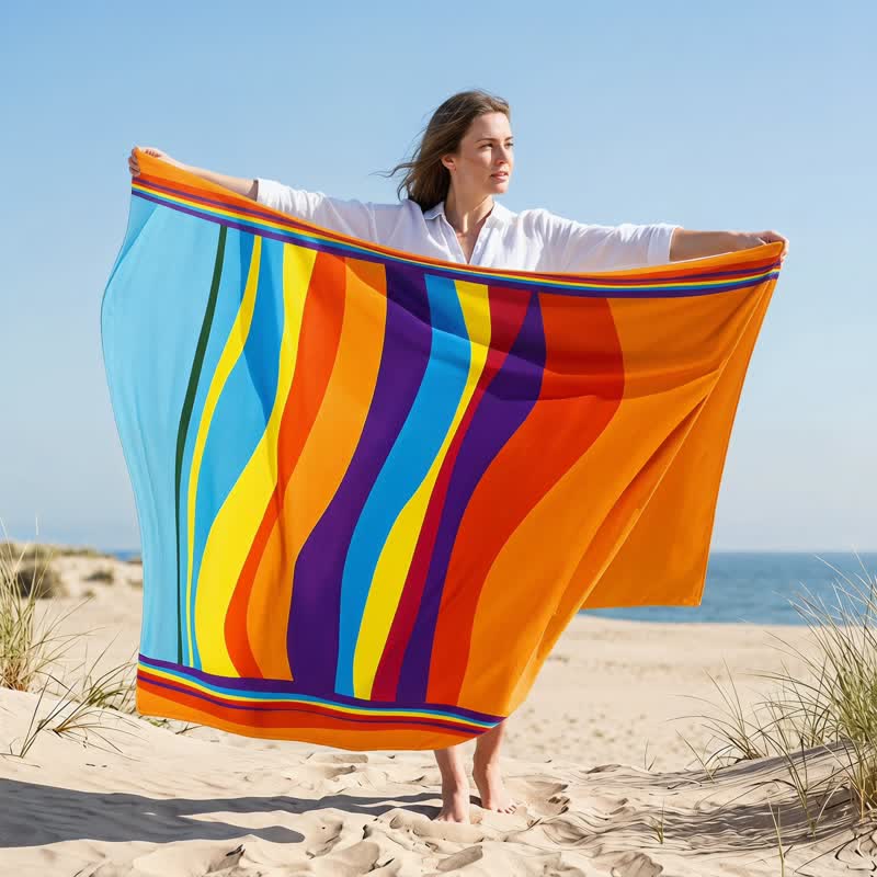 Serviette de plage en microfibre à rayures arc-en-ciel Ownkoti - image 1