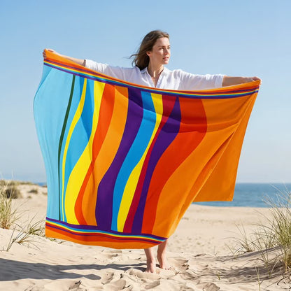 Serviette de plage en microfibre à rayures arc-en-ciel Ownkoti - image 1