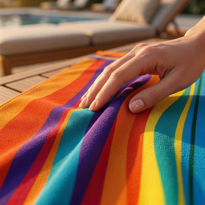 Serviette de plage en microfibre à rayures arc-en-ciel Ownkoti - image 5
