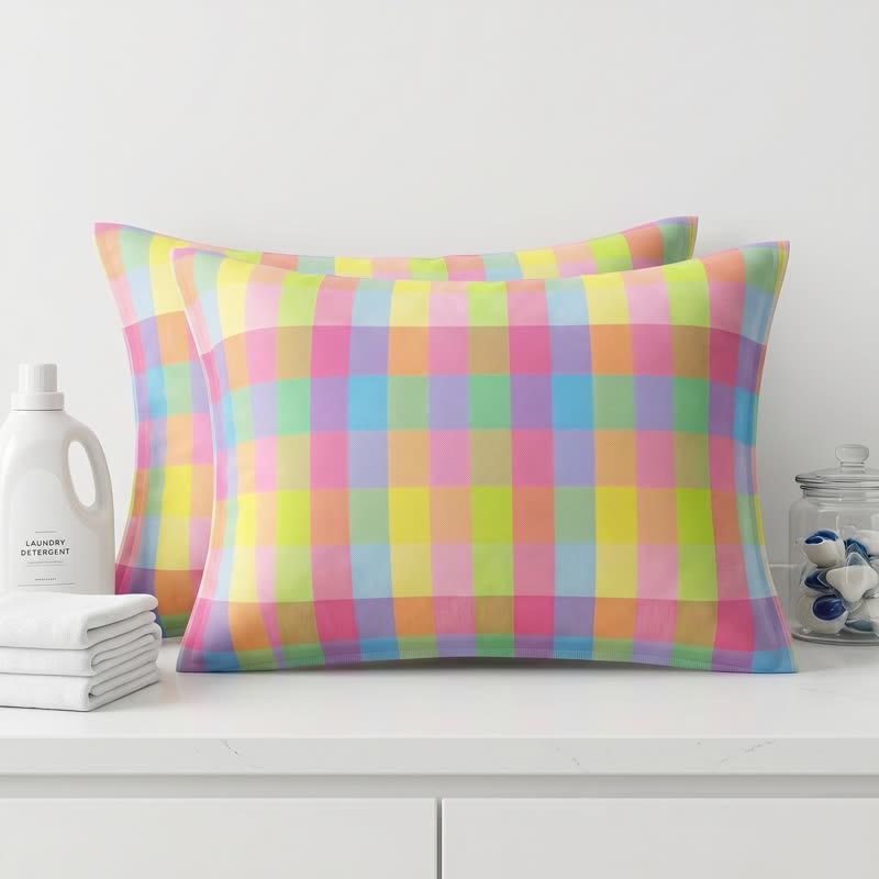 Taies d'oreiller rectangulaires en gaze de coton à carreaux bonbon Ownkoti - Rose - 30″ × 25″ - image 0
