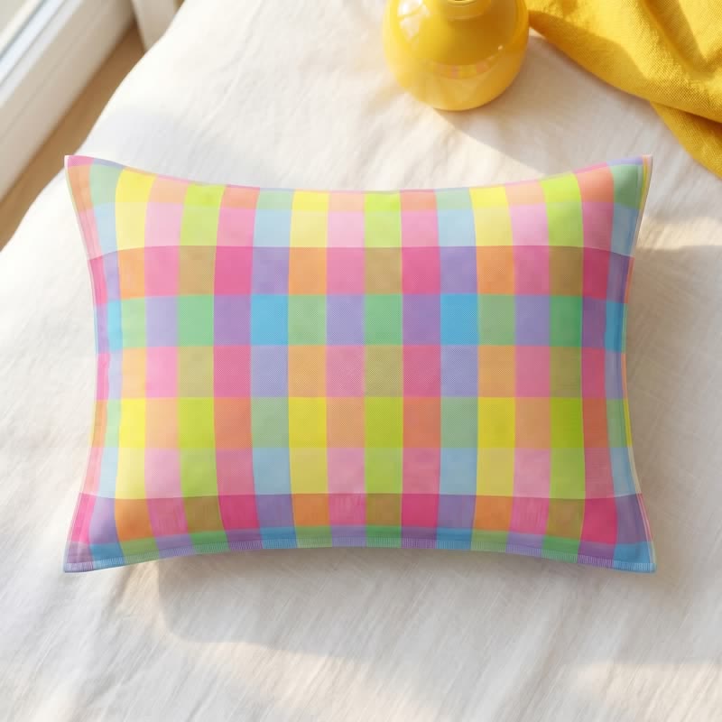 Taies d'oreiller rectangulaires en gaze de coton à carreaux bonbon Ownkoti - image 2