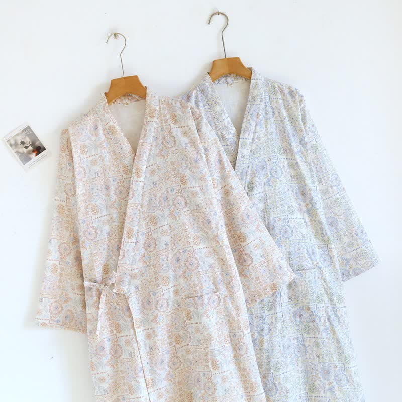 Kimono ethnique vintage en coton à motif floral Ownkoti - image 3