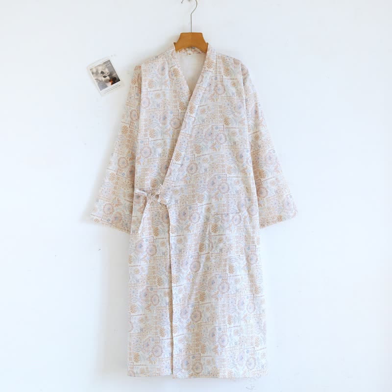 Kimono ethnique vintage en coton à motif floral Ownkoti - Café - L - image 14
