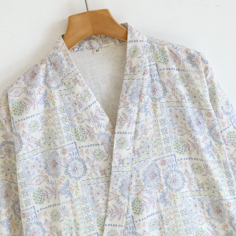 Kimono ethnique vintage en coton à motif floral Ownkoti - image 7