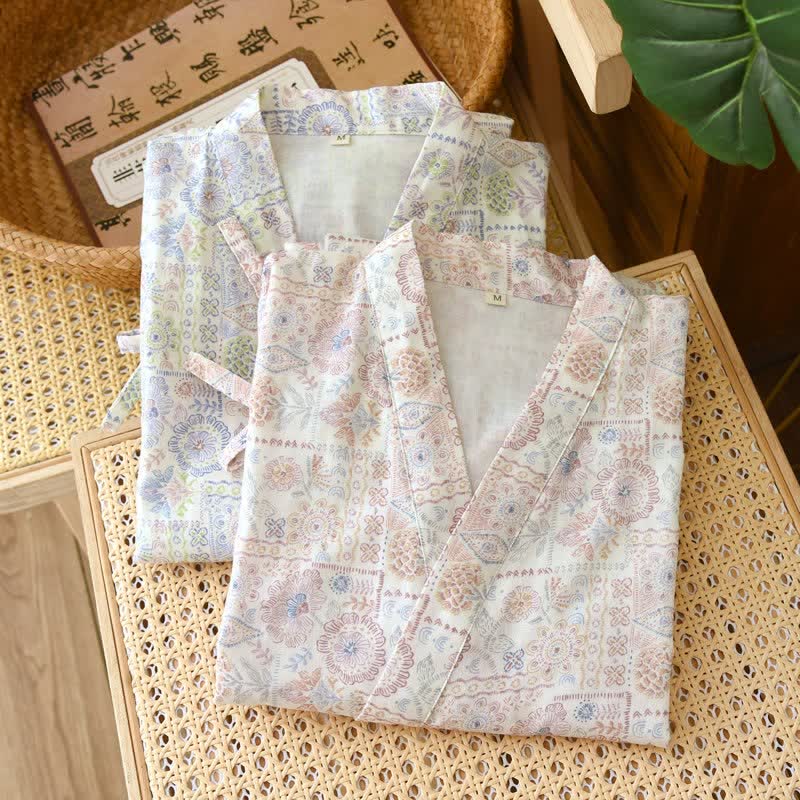 Kimono ethnique vintage en coton à motif floral Ownkoti - image 2