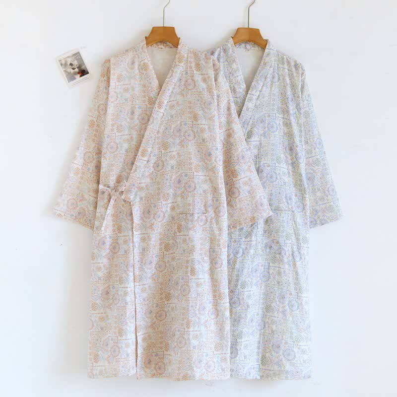 Kimono ethnique vintage en coton à motif floral Ownkoti - image 1