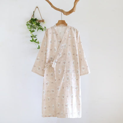 Peignoir kimono en coton Ownkoti à motif rose et nœud. - Rose - L - image 4