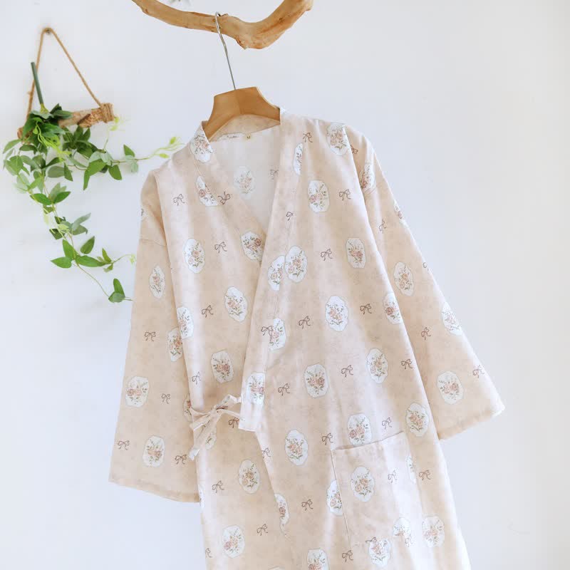 Peignoir kimono en coton Ownkoti à motif rose et nœud. - image 5