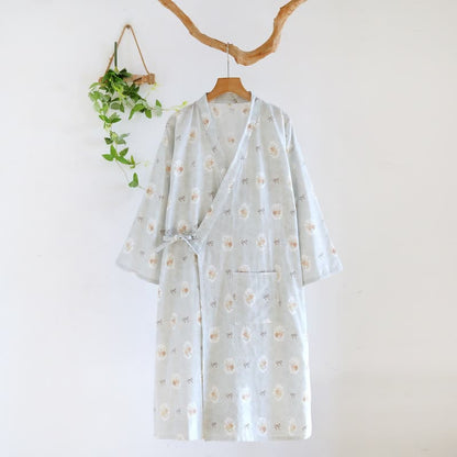 Peignoir kimono en coton Ownkoti à motif rose et nœud. - Bleu - L - image 12