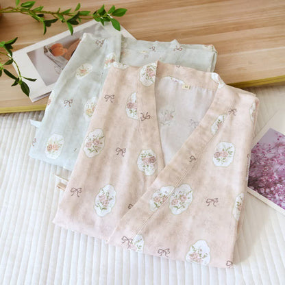 Peignoir kimono en coton Ownkoti à motif rose et nœud. - image 2