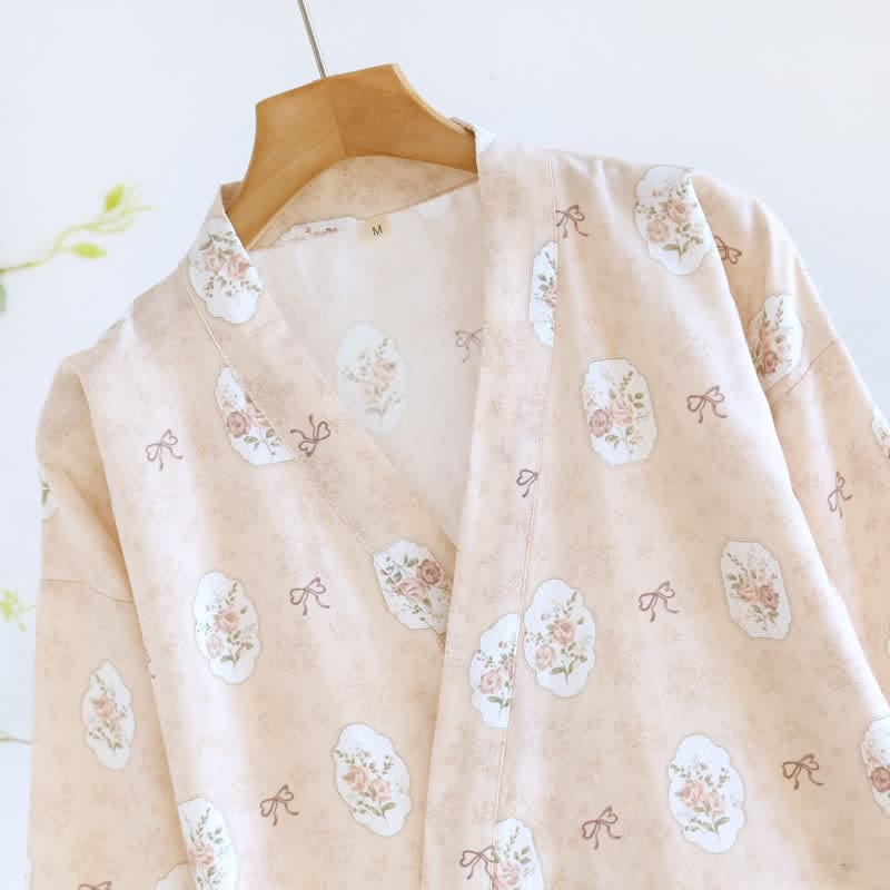 Peignoir kimono en coton Ownkoti à motif rose et nœud. - image 6