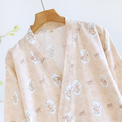 Peignoir kimono en coton Ownkoti à motif rose et nœud. - image 6