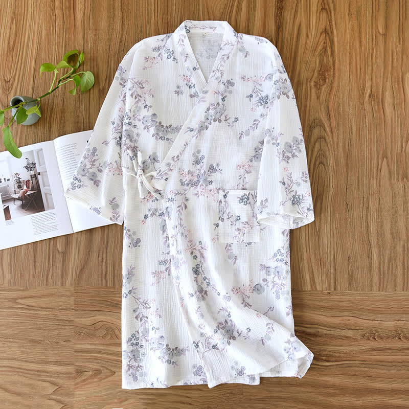Kimono élégant en coton à fleurs violettes Ownkoti - image 1
