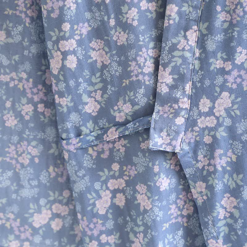 Kimono Ownkoti en coton bleu rustique à fleurs - image 5